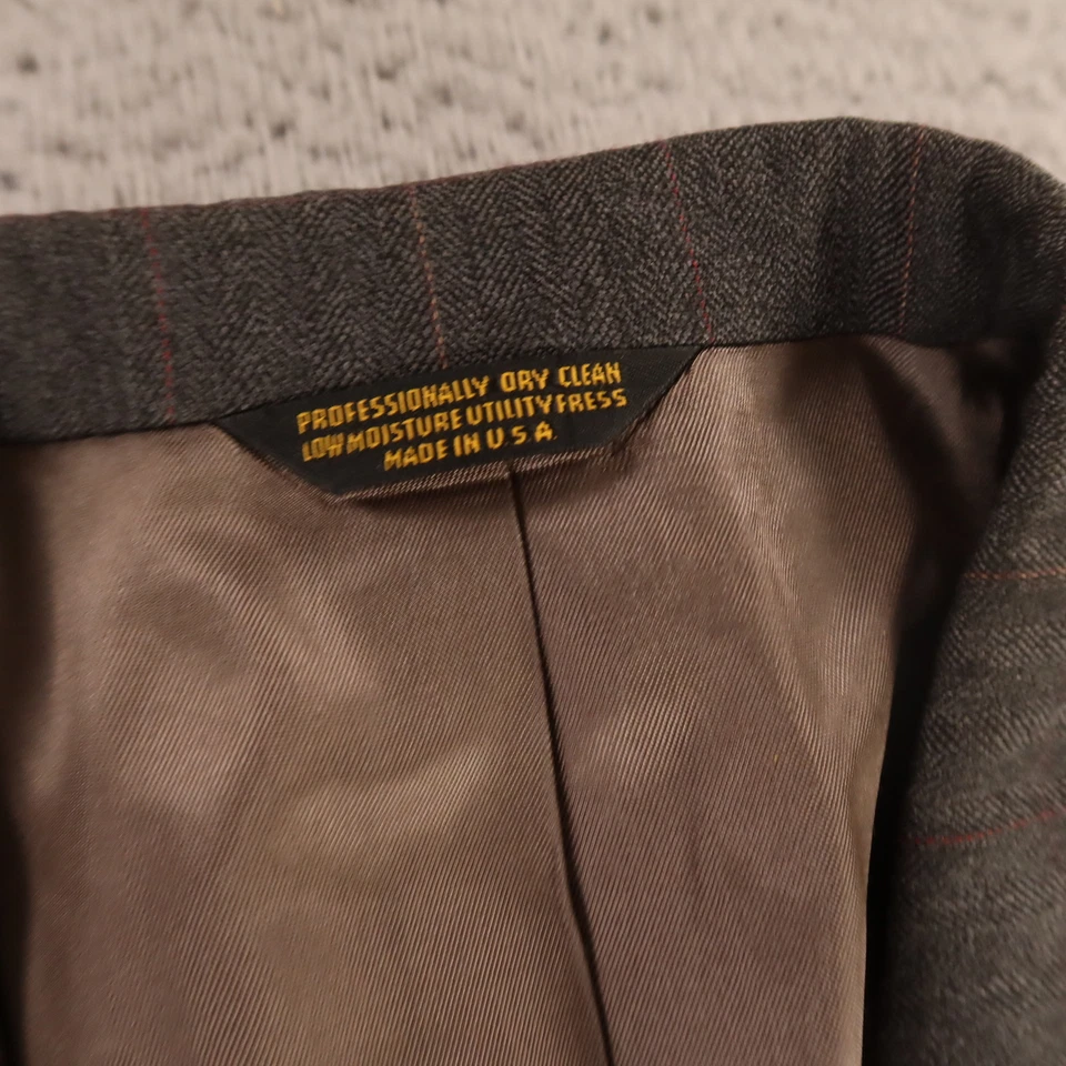 VTG Tweed Jacket XL XLT Gray Windowpane Check 100% Wool Blazer Sport Coat 46L - Image 3 of 4