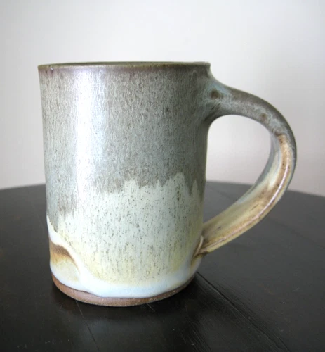 Handcrafted Coffee Mug Green Drip Artist Studio Pottery Signed 2 5/8" dia