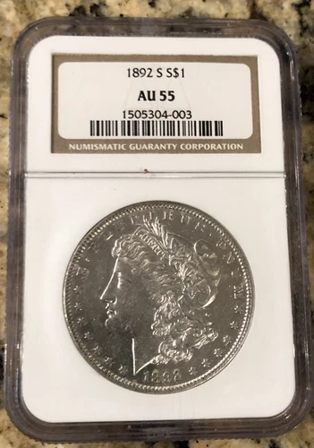 1892 s morgan silver dollar ngc AU55