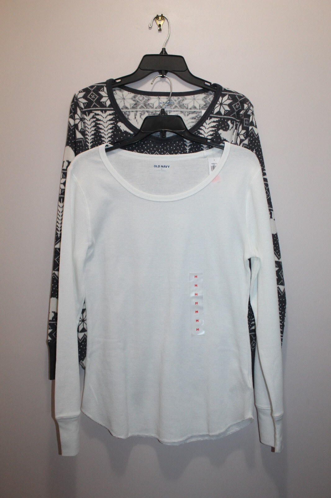 OLD NAVY WOMENS THERMAL PAJAMA COMBO 2 TOPS FAIR ISLE CHARCOAL GRAY