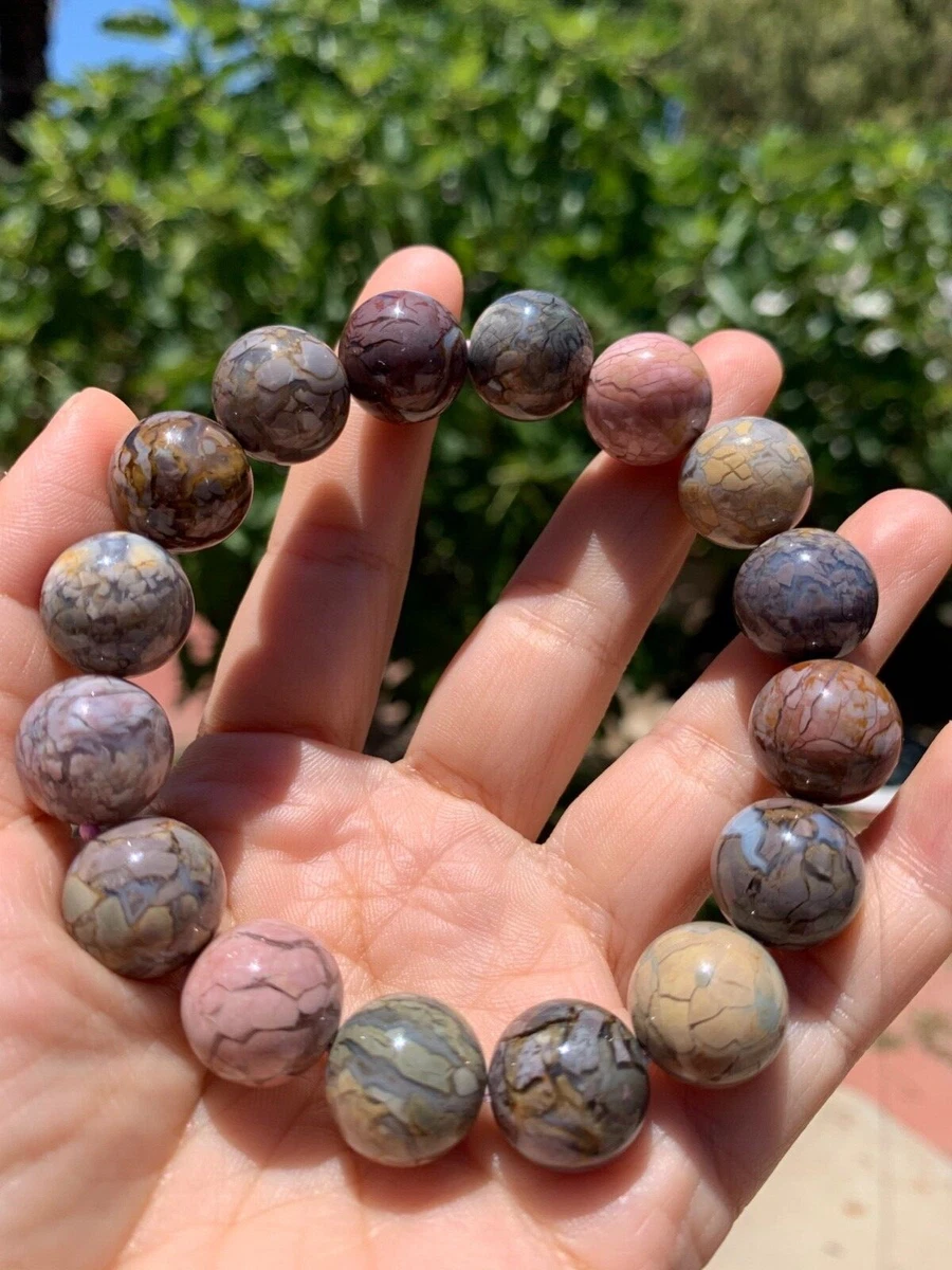 Alashan natural agate beads bracelet 14.7mm blue yellow purple