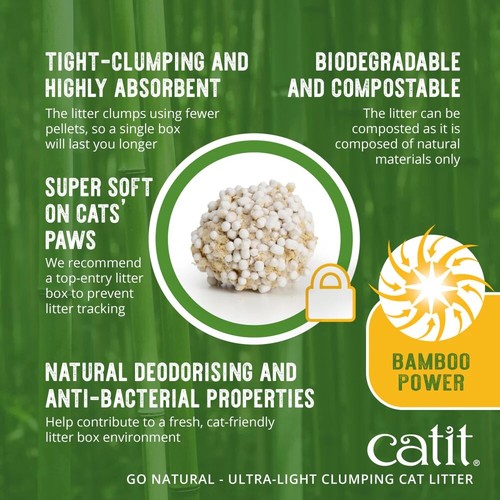 Clumping Cat Litter CATIT Go Natural! Bamboo Powder Vanilla Ultra-Light 3.6kg - Picture 3 of 6