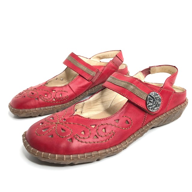 Remonte 37 6.5 Red Perforated Slingback Mary Jane Shoes Sandals Flats Comfort | eBay