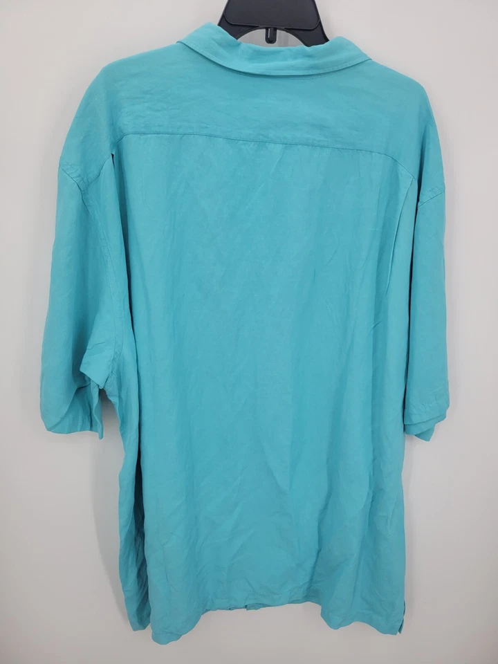 Daniel Cremieux Shirt Mens 3XT Tall Blue Silk Linen Short Sleeve Button Up - Image 2 of 4