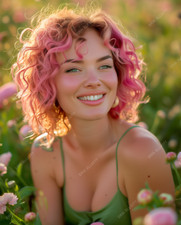 Pink Hair Girl 8x10 Photo Art Print Beautiful Smile Female Model Photograph