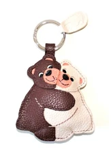 Keychain Coin Purse Genuine Leather Handmade Teddy Bear Pair