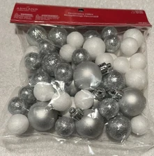 SILVER WHITE ASHLAND ORNAMENT AND BALL VASE BOWL FILLER SCATTER 55 PC NEW/SEALED