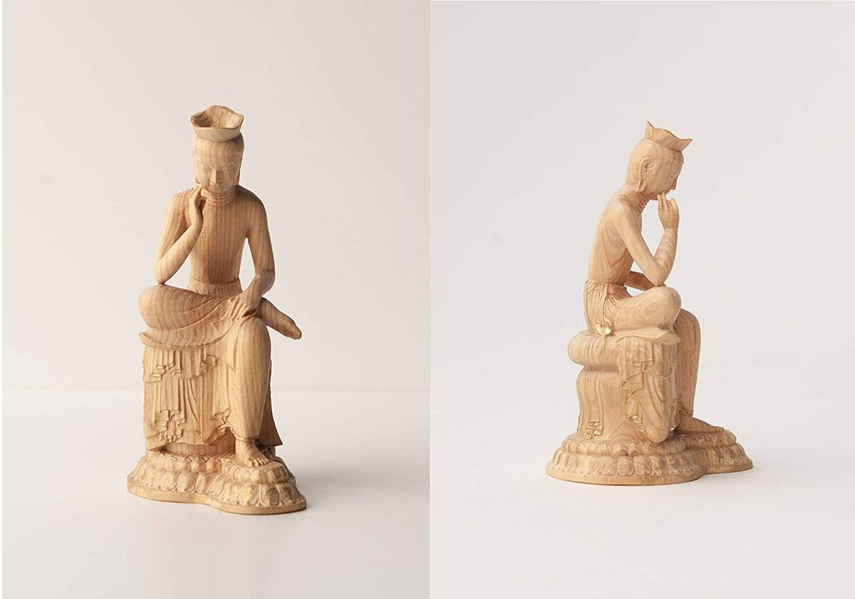 Japanese 弥勒菩薩 MIROKUBOSATU Wood carving Buddha statue H3inc