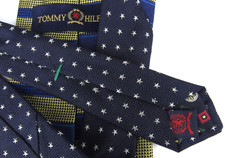 Tommy Hilfiger Stripe Silk Yellow Gold Navy Blue Neck Tie
