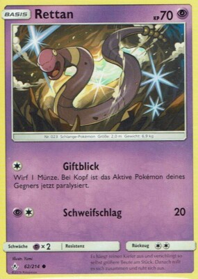  Pokemon Card SM10 Base Rettan 62/214 Forces In Harmony German