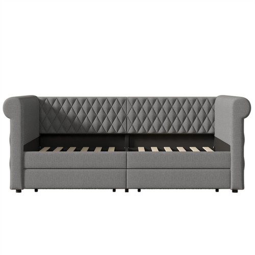 Daybett Polsterbett Tagesbett Chesterfield Schlafsofa 90x200cm mit Stauraum Grau - Bild 7 von 9