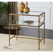 Uttermost Genell Contemporary Metal and Glass Side Table in Gold