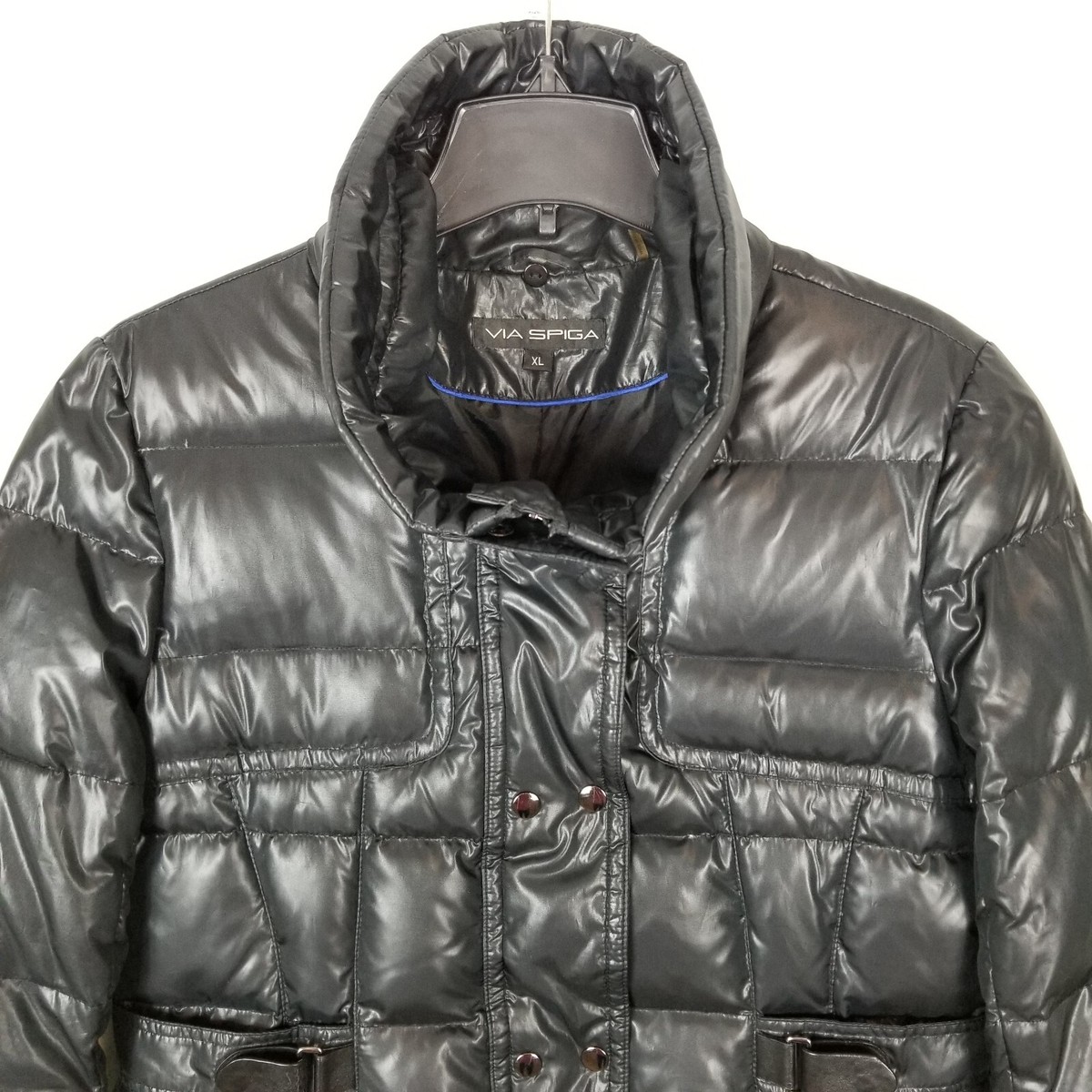 Via Spiga Women Down Fill Puffer Jacket Size XL Black Zip Up