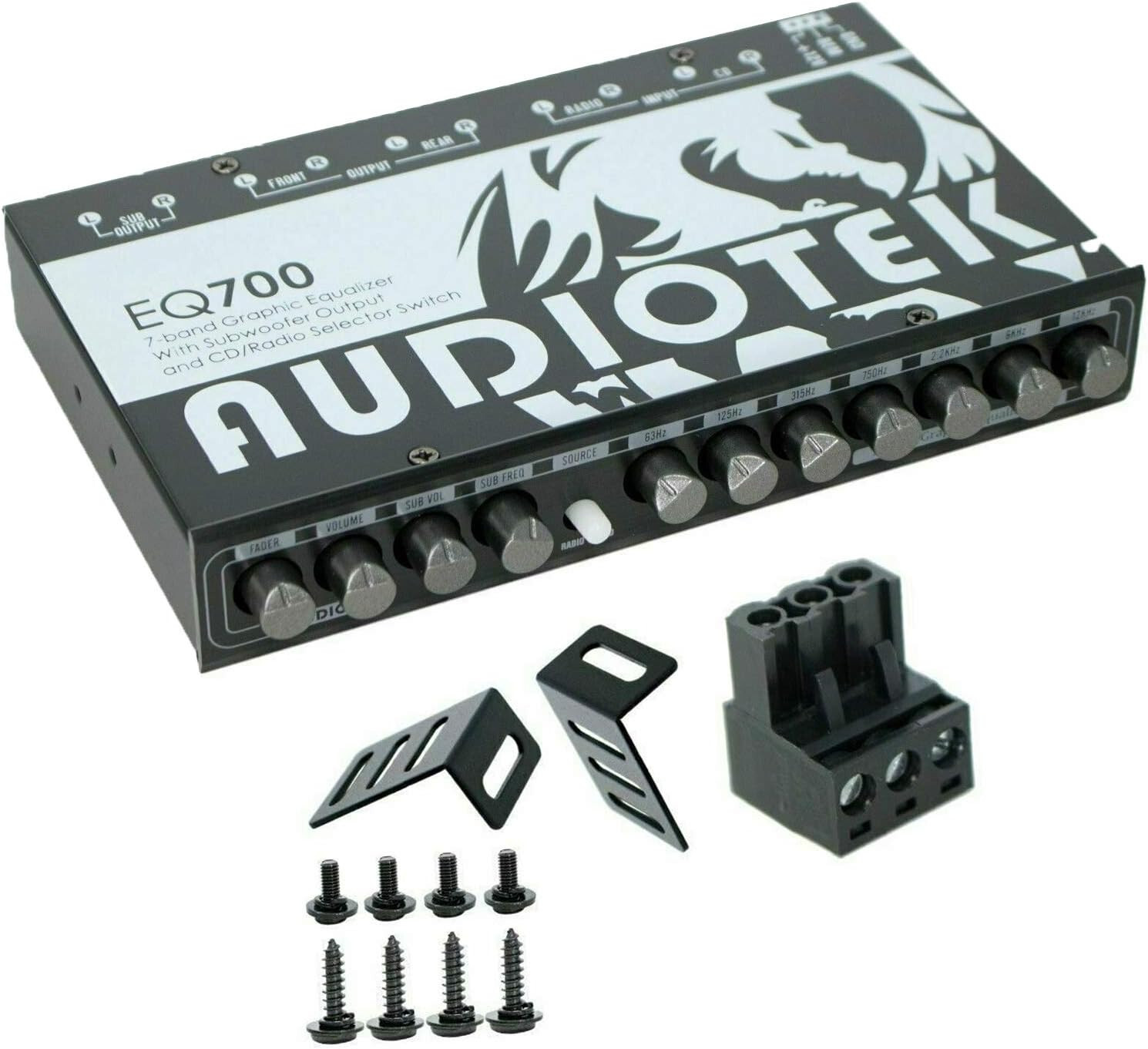 Audiotek AT-EQ700 1/2 Din 7 Band Car Audio Equalizer EQ Front, Rear + Sub Output