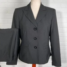 Le Suit Collections Skirt Set Women 8 Black Pinstripe Peak Boss Lady Classic 2pc