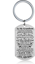 Grandson Keychain Key Ring Believe Inspirational Gifts from Grandma Grandmother