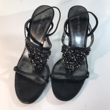 Nine West Saphyra Brown Leather Beaded T-Strap 3in Heels Womens Size 6M