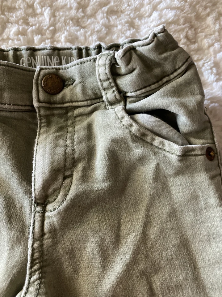 Pantalones de mezclilla elásticos ajustados verdes claros genuinos para niños y niños cintura ajustable a presión 3T Foto 2 de 4
