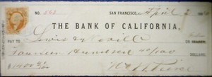 1866 RARE Civil War Date SAN FRANCISCO The Bank of CALIFORNIA Check w/ STAMP  NR