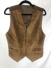 Bosa Le Collezioni Brown Suede Leather Men's Vest Satin Lining Size Small