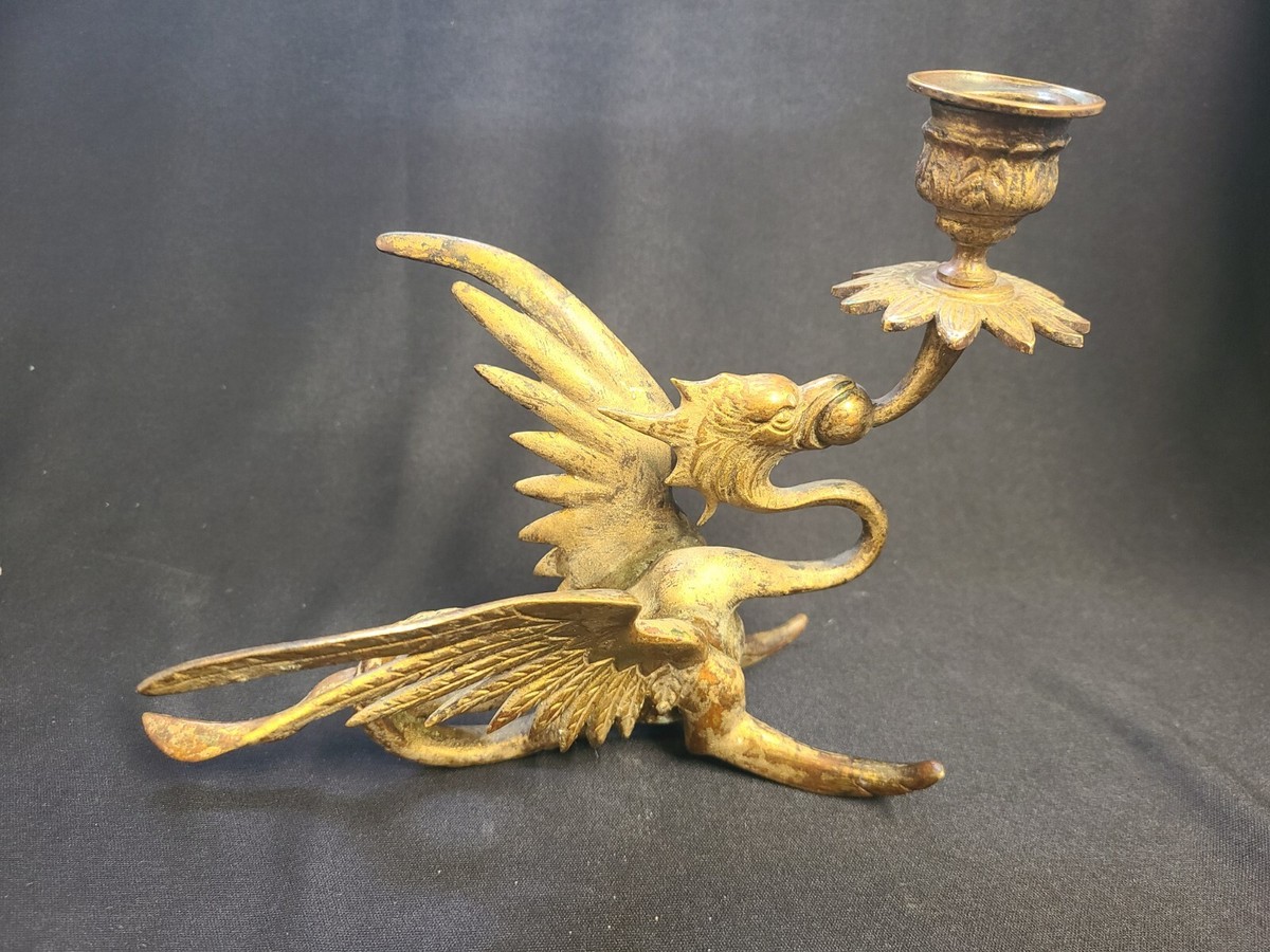 Vintage Brass Dragon Griffin Candle Holder | eBay