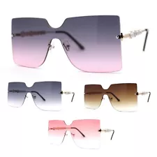 SA106 Womens Rhinestone Jewel Arm Rimless Block Lens Shield Sunglasses