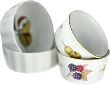 Royal Worcester Evesham "M" 2 Small Baking Dishes 4", Evesham 2 Gold Ramekins 4B