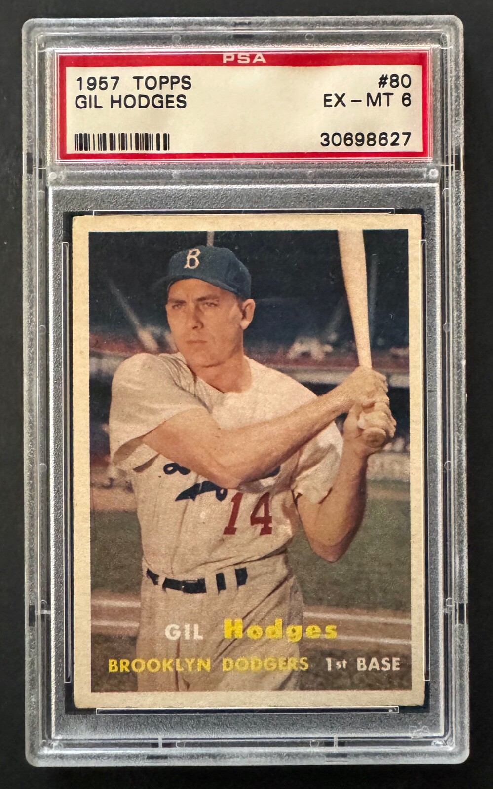 1957 Topps - Gil Hodges #80 PSA 6 EX - MT Baseball Card Brooklyn Dodgers