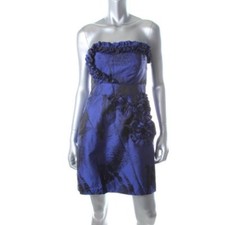 NINE WEST ~ Blue Taffeta Strapless Rosettes Sheath Party Dress 4 NEW $148