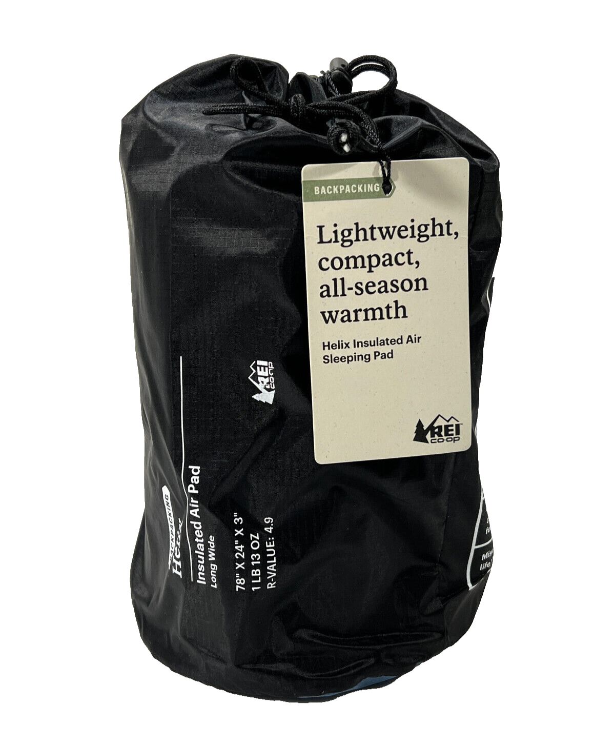 REI Helix Insulated Air Sleeping Pad 78" x 24" Washed Blue Long Wide