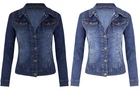 Womens Ladies DENIM Blue Distress Dark JACKET Long Sleeve UK 8 10 12 14 16