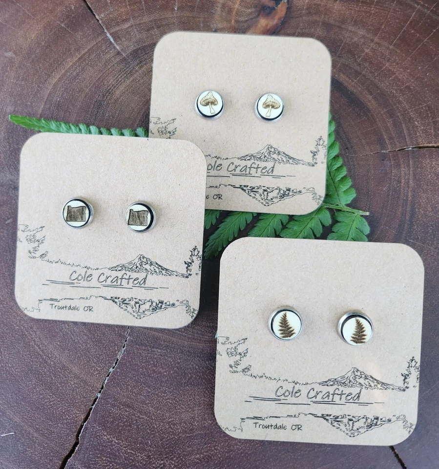 Juego de pendientes de madera hechos a mano de 8 mm de bisel de Oregon State PNW joyería de regalo Foto 4 de 4