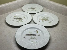 4 Marlborough Ironstone Old English Fish 10.5" Plates Simpsons Potters England