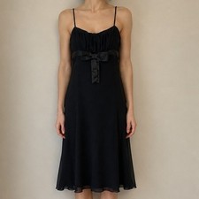 Vtg Black Chiffon Bow Slip Mini Dress USA Coquette Whimsigoth Balletcore-Small