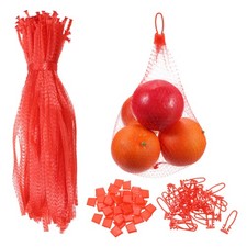 100Pcs 35cm/14 Inch Reusable Mesh Produce Bags with Plastic Buckle, Red