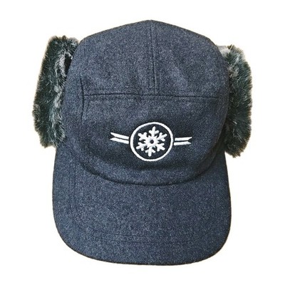 Apollo USA Embroidered Snowflake Hat Gray Snap Down Ear Flaps Cap Quilted Lined 