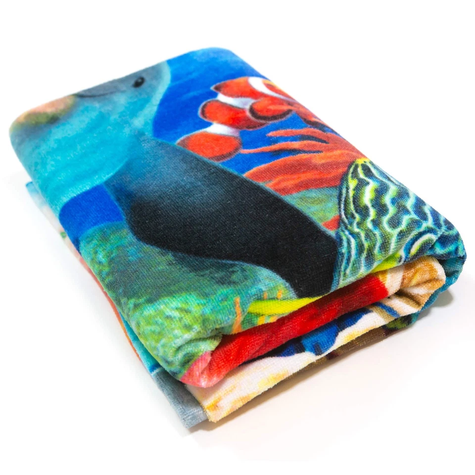 Playful Dolphins Beach Blanket 54 x 68 inch Beach Towel Coral Reef with Clown... - Image 4 of 4