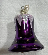 Vintage 3" Old World Christmas Purple Snowcapped Bell Ornament with Clapper