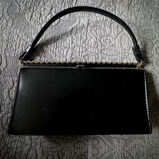 Vintage 60’s Aetna Black Scallop Bar Clasp Purse Made In The USA Glam Gothic