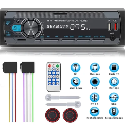 Autoradio 1 DIN Bluetooth 5.0 FM USB AUX MP3 iOS Android 7 Couleurs - Photo 1/4