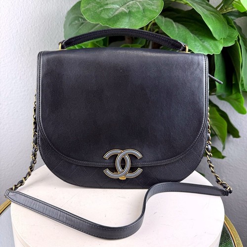 Authentic Chanel Coco Curve Flap Bag Black Lambskin Gold Hardware