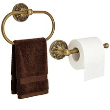 Antique Brass Toilet Paper Holder  Hand Towel Ring Set, 180 Swivel Oval Towe...
