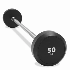 Rubber Fixed Barbell, 50 LB Pre-Loaded Weight Straight Bar for Weightlifting