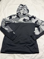 Nike Dri-FIT Hoodie Sweatshirt Mens LG Gray Camo Pullover Swoosh Logo Athletic