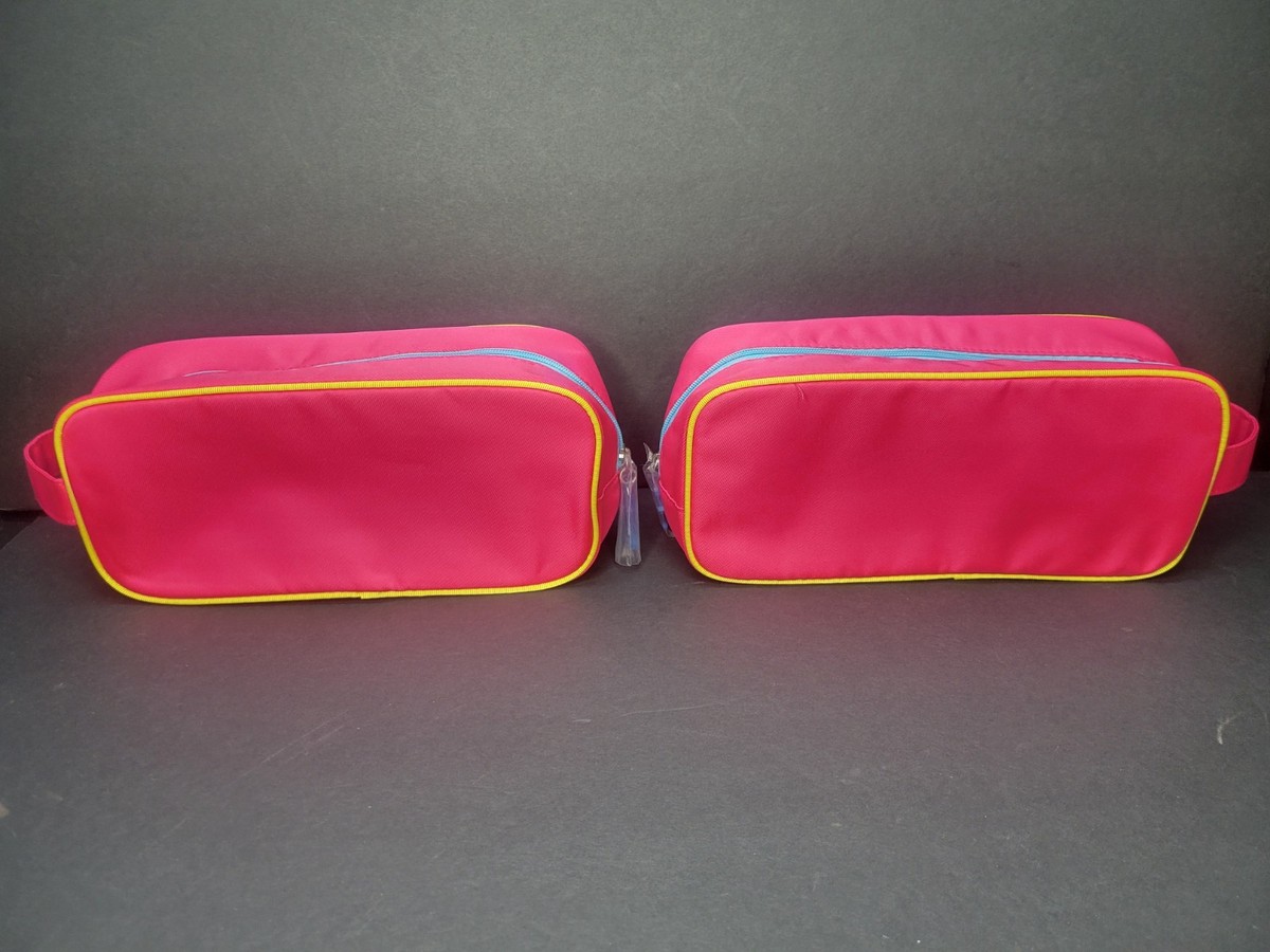 2x Clinique Cosmetic Makeup Bag Toiletry Travel Soft Pouch Pink 9" x 3" x 3"