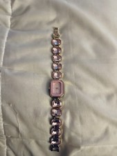 Swarovski Pink Rectangle Analog Dress Wristwatch with Metal Bracelet Band