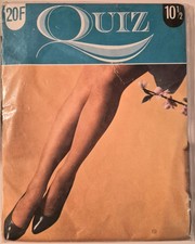 1 paire de bas nylon RHT micromesh vintage, QUIZ, beige foncé, Taille 5