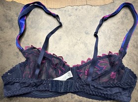 AUBADE LACE UNLINED UNDERWIRE BRA WOMENS 32C PINK EMBROIDERED FLOWERS COQUETTE