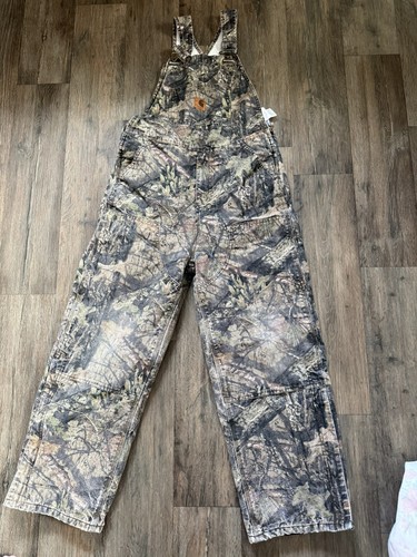 CARHARTT Mossy Oak Camo Quilt Lined Bib Overalls Youth Size 14 EUC!!! - Picture 1 of 19