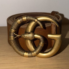 Gucci Brown Leather Belt Gold GG Logo Buckle Adjustable 95cm 36-37in